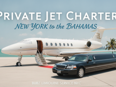 Private jet charter New York to Bahamas with luxury limousine