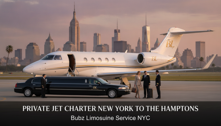 Private jet charter service with limousine, New York to Hamptons