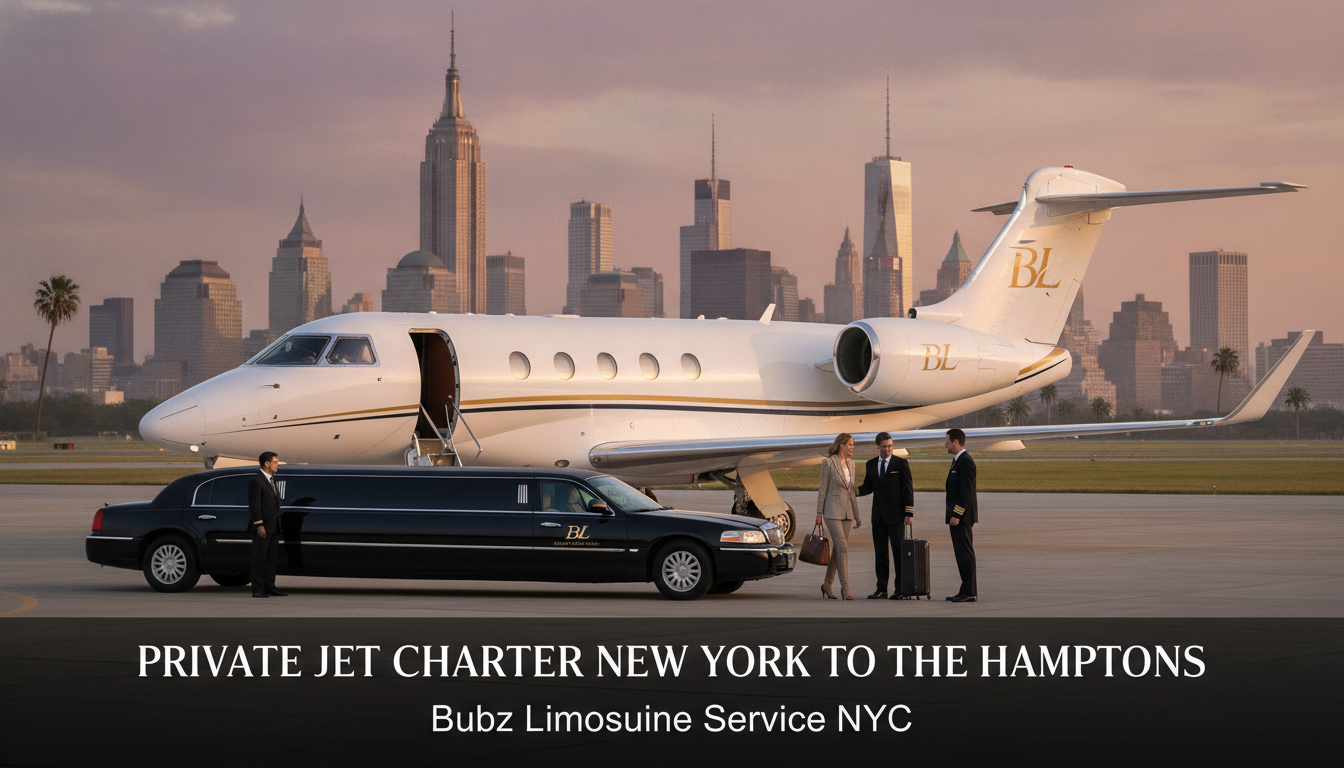 Private jet charter service with limousine, New York to Hamptons