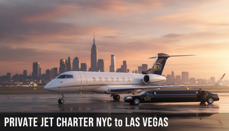 Private jet charter NYC to Las Vegas with luxury limousine