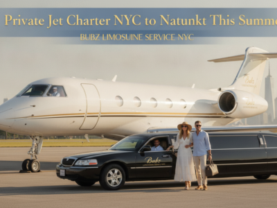 Couple beside Bubz limousine and private jet at airport
