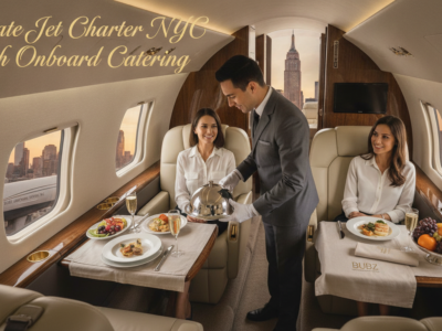 Luxury private jet charter NYC with onboard catering service
