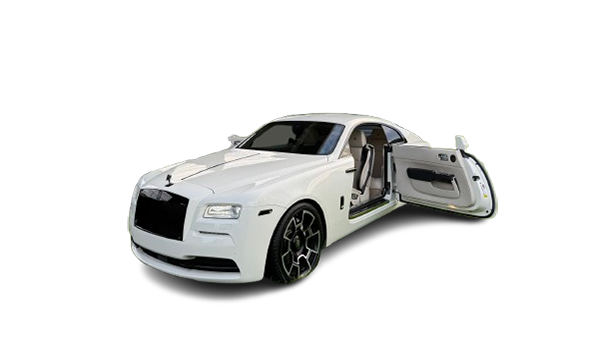 White Rolls-Royce Wraith luxury car with open door.
