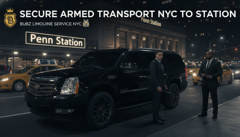 Bubz Limousine secure armed transport SUV at NYC Penn Station