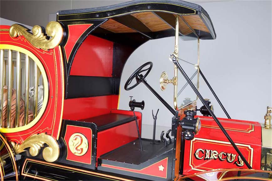 Vintage red and gold circus parade vehicle