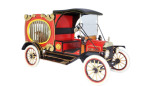 Vintage circus car with caged tiger display