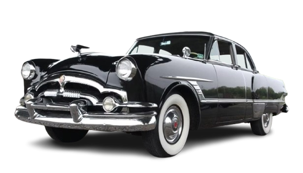 Black vintage 1950s sedan with whitewall tires