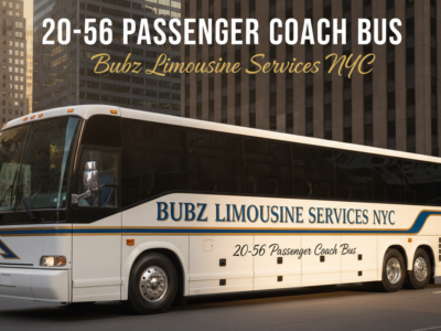 White passenger coach bus in downtown NYC