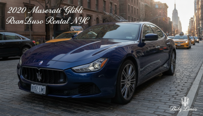 Blue 2020 Maserati Ghibli parked on NYC street