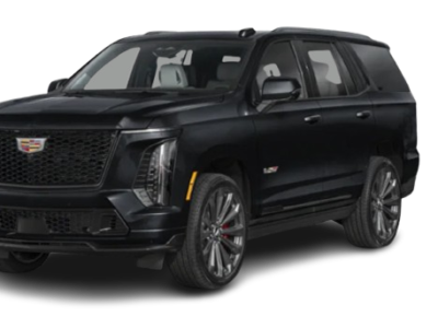 Black Cadillac Escalade SUV angled front view