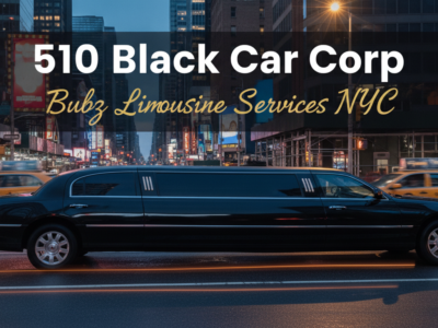 Black stretch limousine driving through New York City