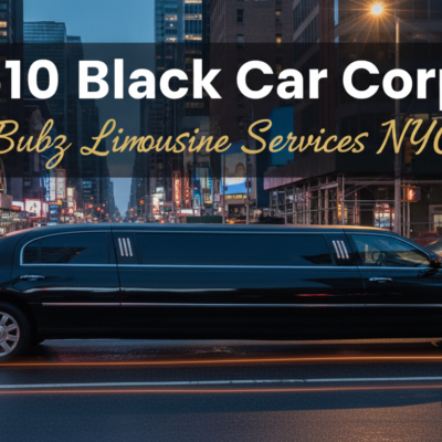 Black stretch limousine driving through New York City
