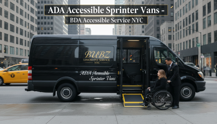 Wheelchair user boarding ADA accessible sprinter van