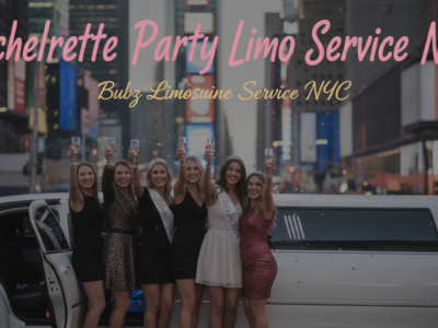 Bachelorette party group celebrating by limousine in NYC