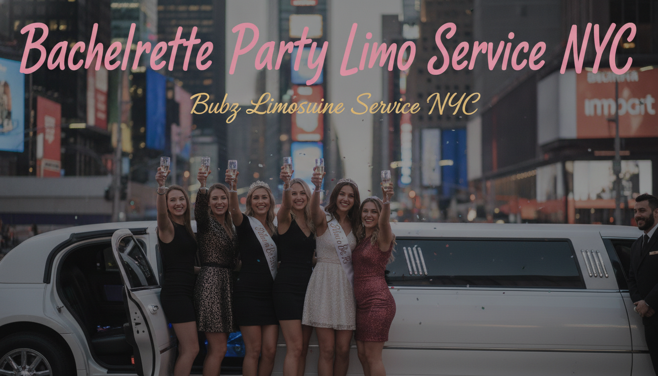Bachelorette party group celebrating by limousine in NYC