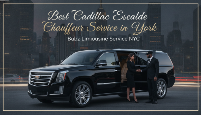 Cadillac Escalade chauffeur greeting passenger in NYC