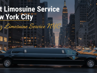 Stretch limousine in New York City at dusk