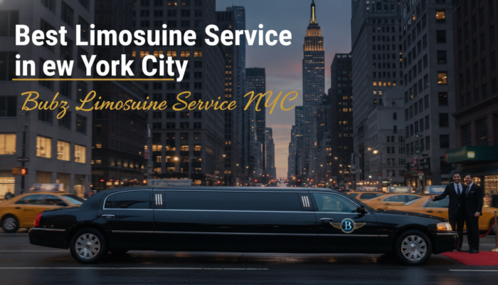 Stretch limousine in New York City at dusk