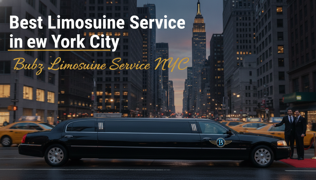 Stretch limousine in New York City at dusk