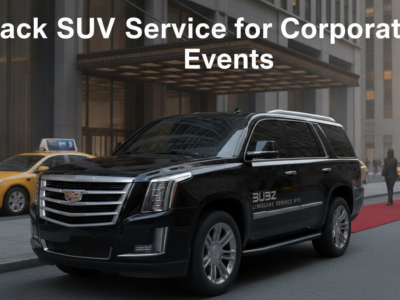 Black SUV limousine at corporate event venue