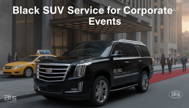 Black SUV limousine at corporate event venue