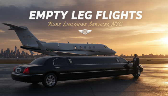 Private jet atop limousine at sunset NYC skyline