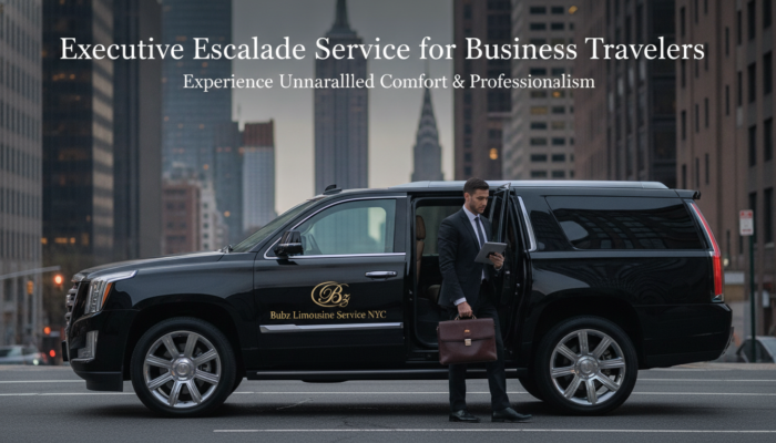 Businessman exiting black limousine in city street