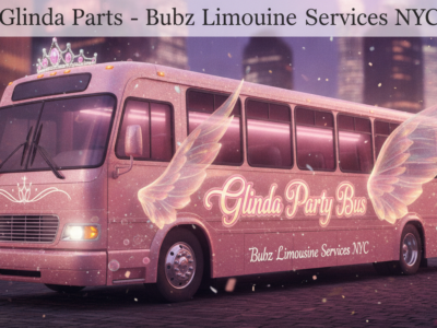 Pink Glinda Party Bus with wings in NYC