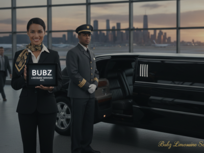 Chauffeur and hostess promoting NYC limousine service