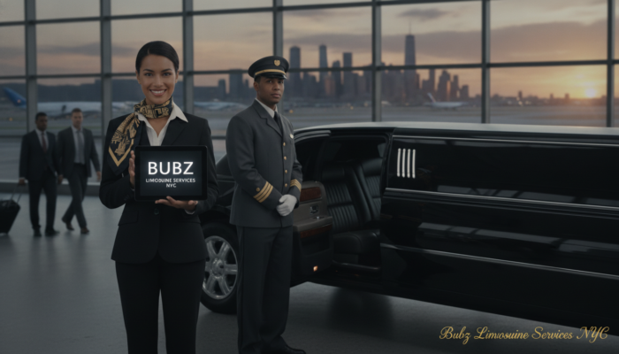 Chauffeur and hostess promoting NYC limousine service