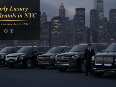 Luxury SUV rentals with chauffeur in NYC skyline