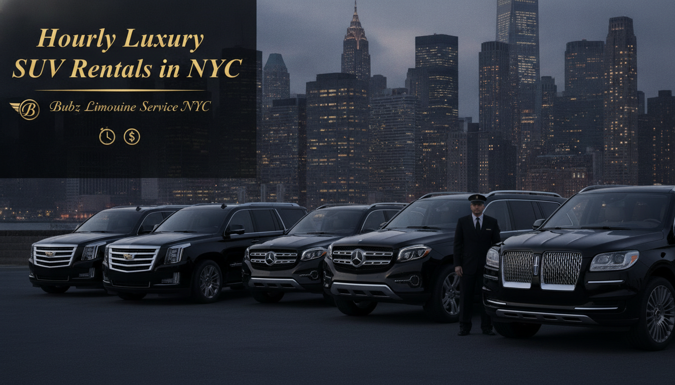 Luxury SUV rentals with chauffeur in NYC skyline