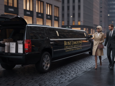 Luxury limousine service loading shopping bags in NYC