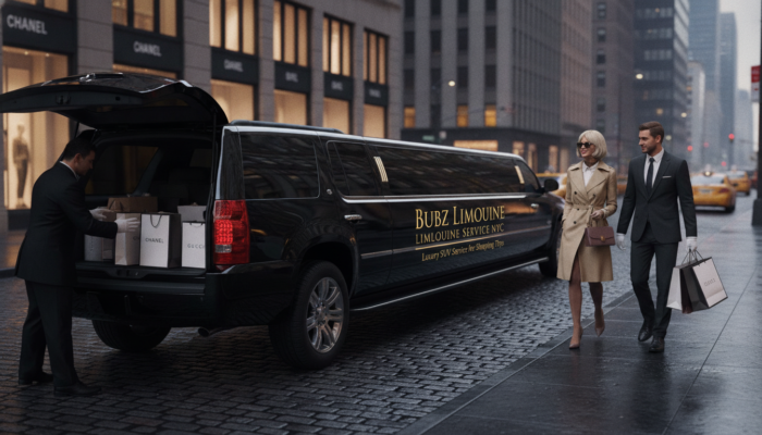 Luxury limousine service loading shopping bags in NYC