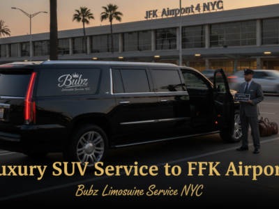 Luxury SUV limousine with chauffeur at JFK Airport