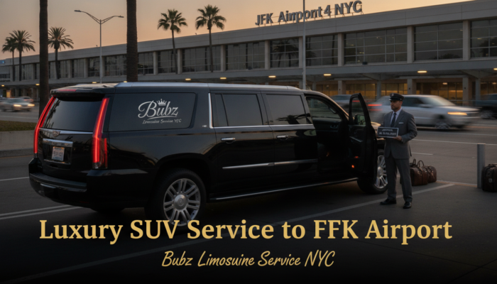 Luxury SUV limousine with chauffeur at JFK Airport