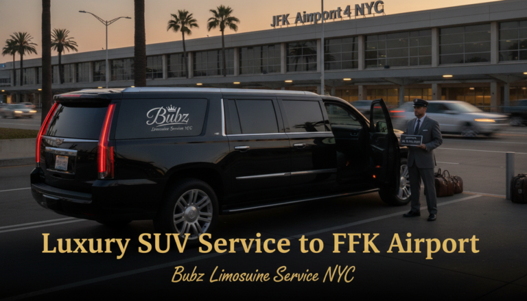 Luxury SUV limousine with chauffeur at JFK Airport