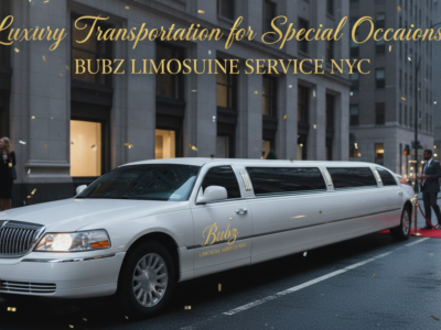 White stretch limousine on NYC red carpet street
