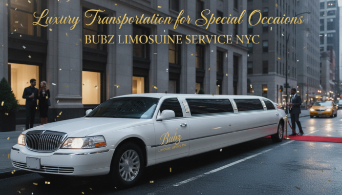 White stretch limousine on NYC red carpet street