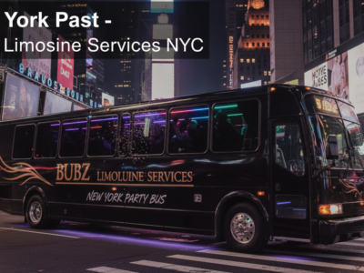 Bubz Limousine party bus in Times Square at night