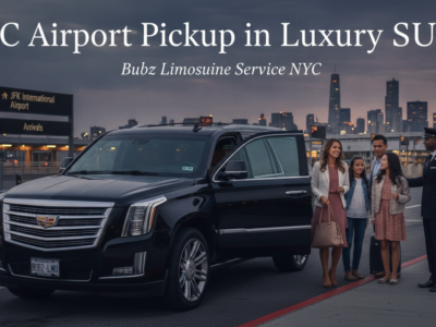 Luxury SUV airport pickup at JFK arrivals