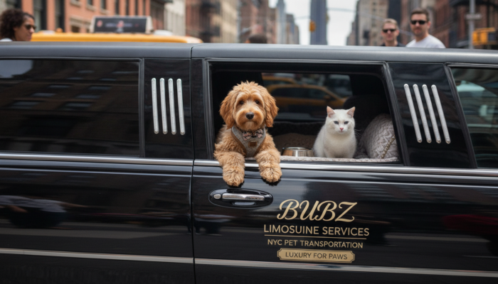 Dog and cat riding in luxury limousine window
