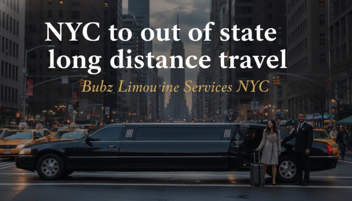 Black limousine with couple on NYC street