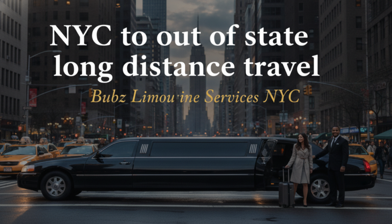 Black limousine with couple on NYC street