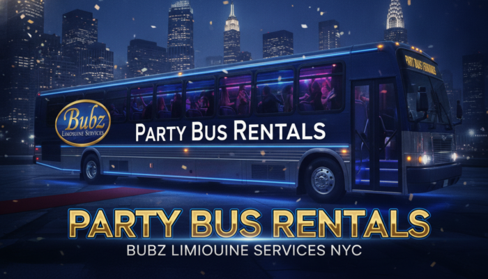 Luxury party bus rental in NYC at night
