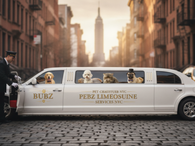 Dogs riding in NYC pet chauffeur limousine
