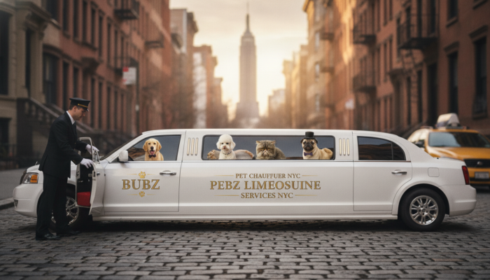 Dogs riding in NYC pet chauffeur limousine
