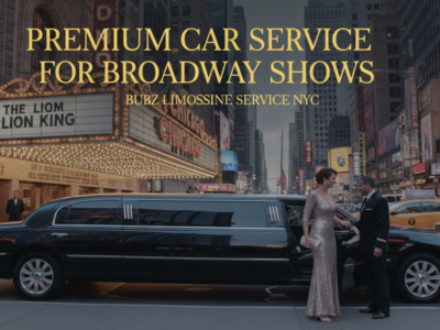 Black limousine outside Broadway theater at night