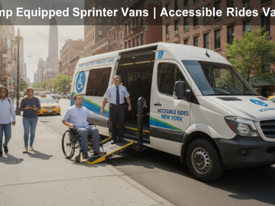 Wheelchair user exiting ramp-equipped accessible van in NYC