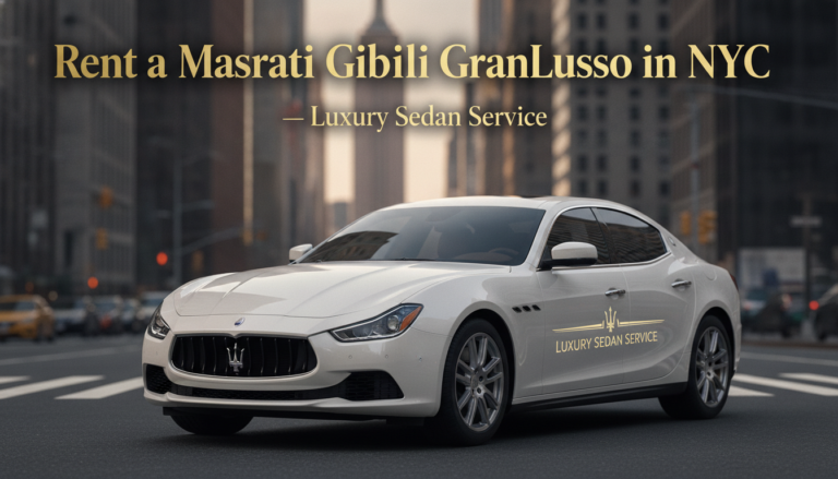 White Maserati Ghibli luxury sedan in NYC street